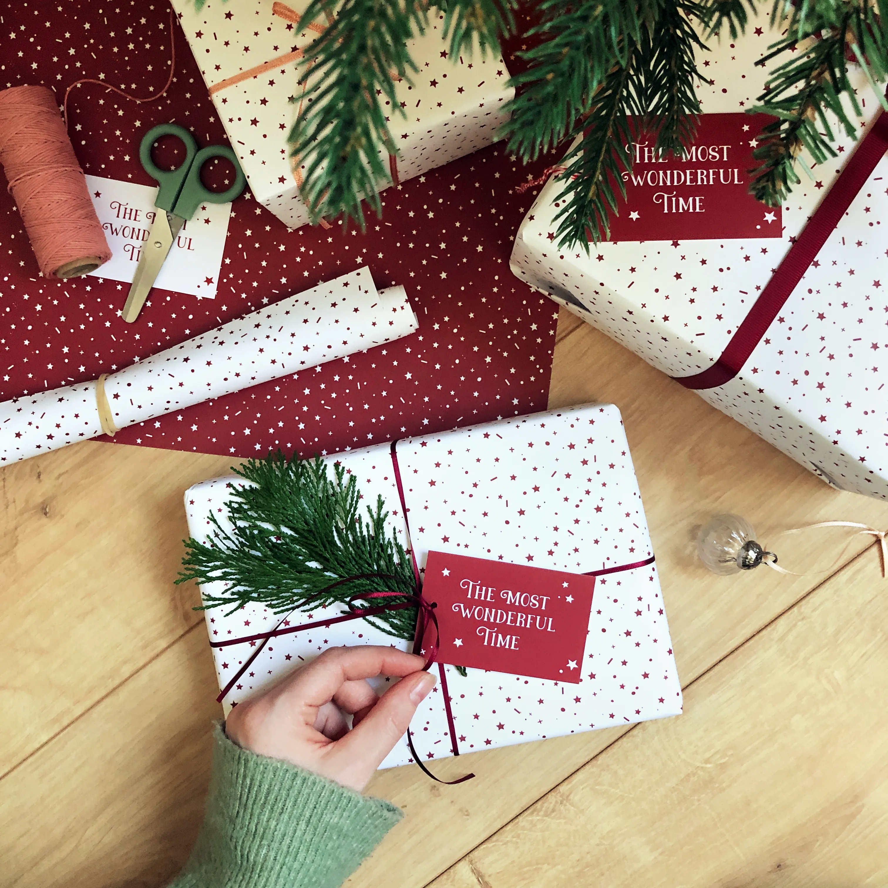 Recycled White Wonderful Wrapping Paper Stickers