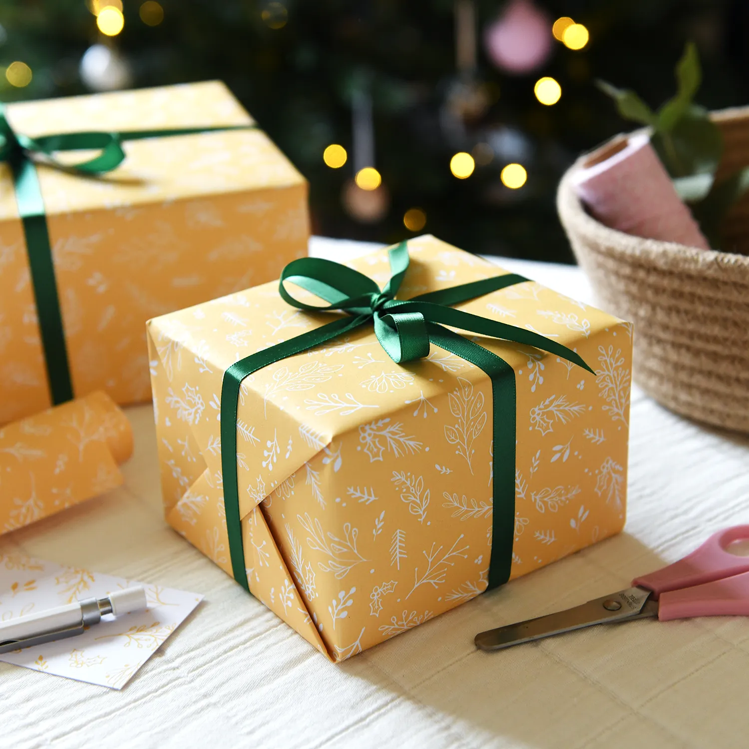 Recycled Yellow Botanical Wrapping Paper Stickers