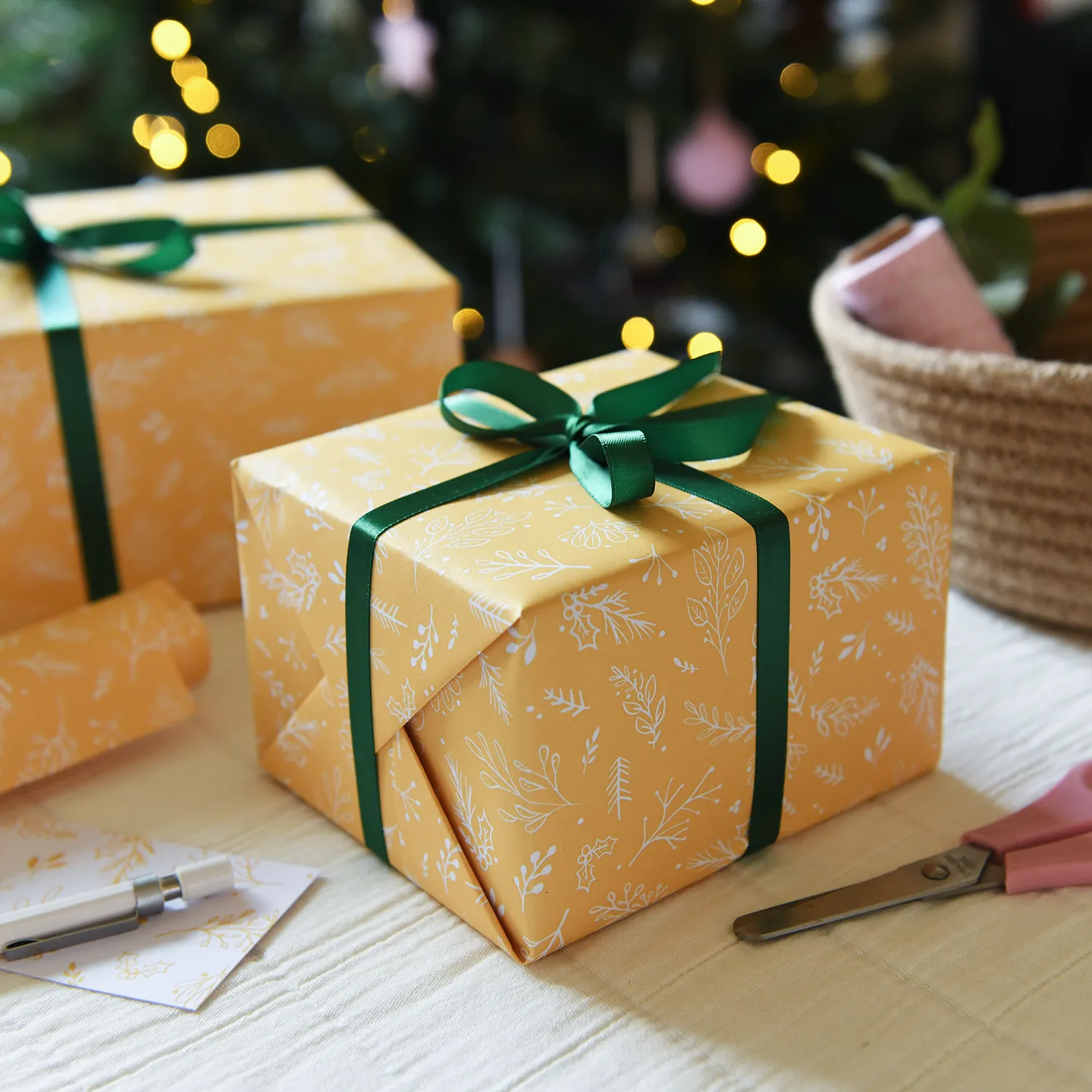 Recycled Yellow Botanical Wrapping Paper Stickers