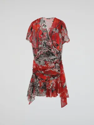 Red Printed Wrap Dress