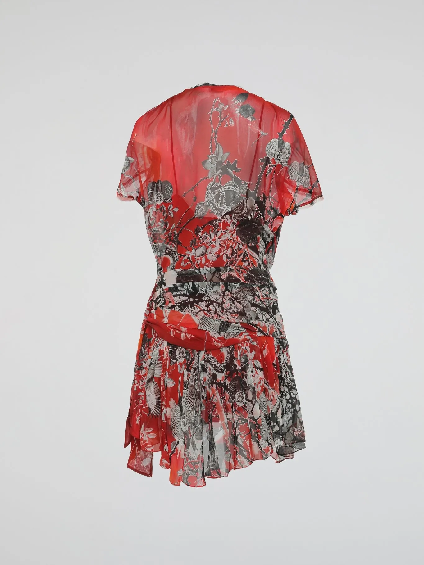 Red Printed Wrap Dress