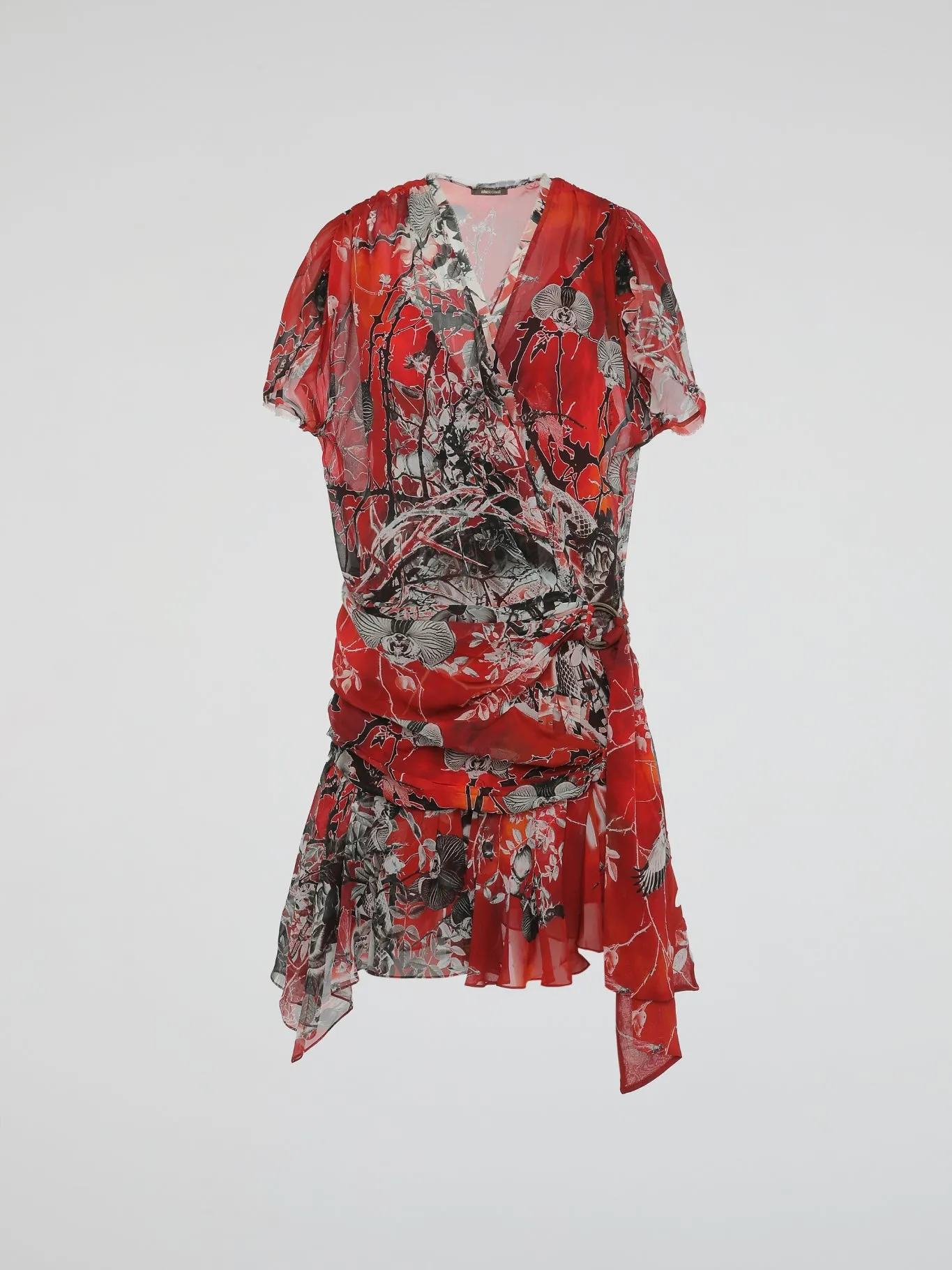 Red Printed Wrap Dress
