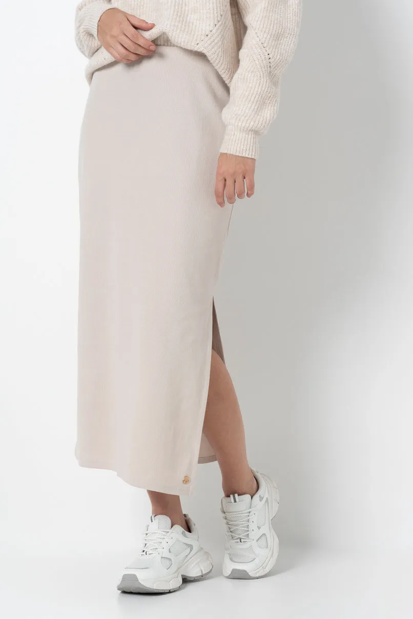 Ribbed Column Skirt _ 157004 _ Stone
