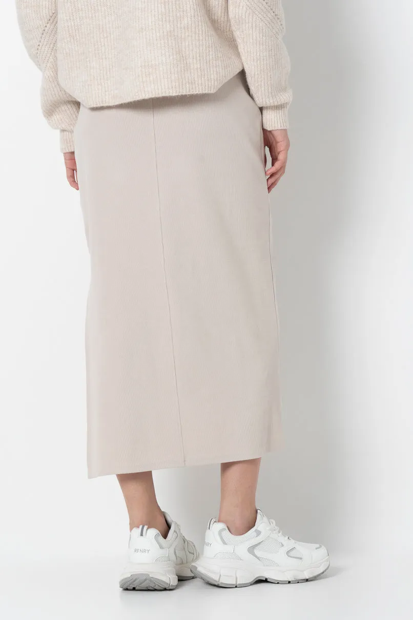Ribbed Column Skirt _ 157004 _ Stone