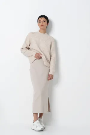 Ribbed Column Skirt _ 157004 _ Stone
