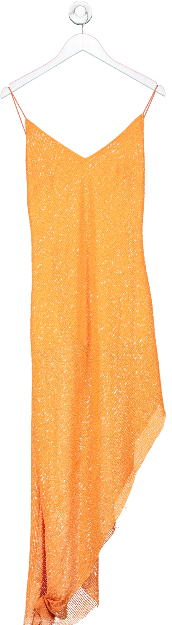 Rotate Birger Christensen Orange Asymmetric Sequin Stretch Mesh Slip Dress UK 8