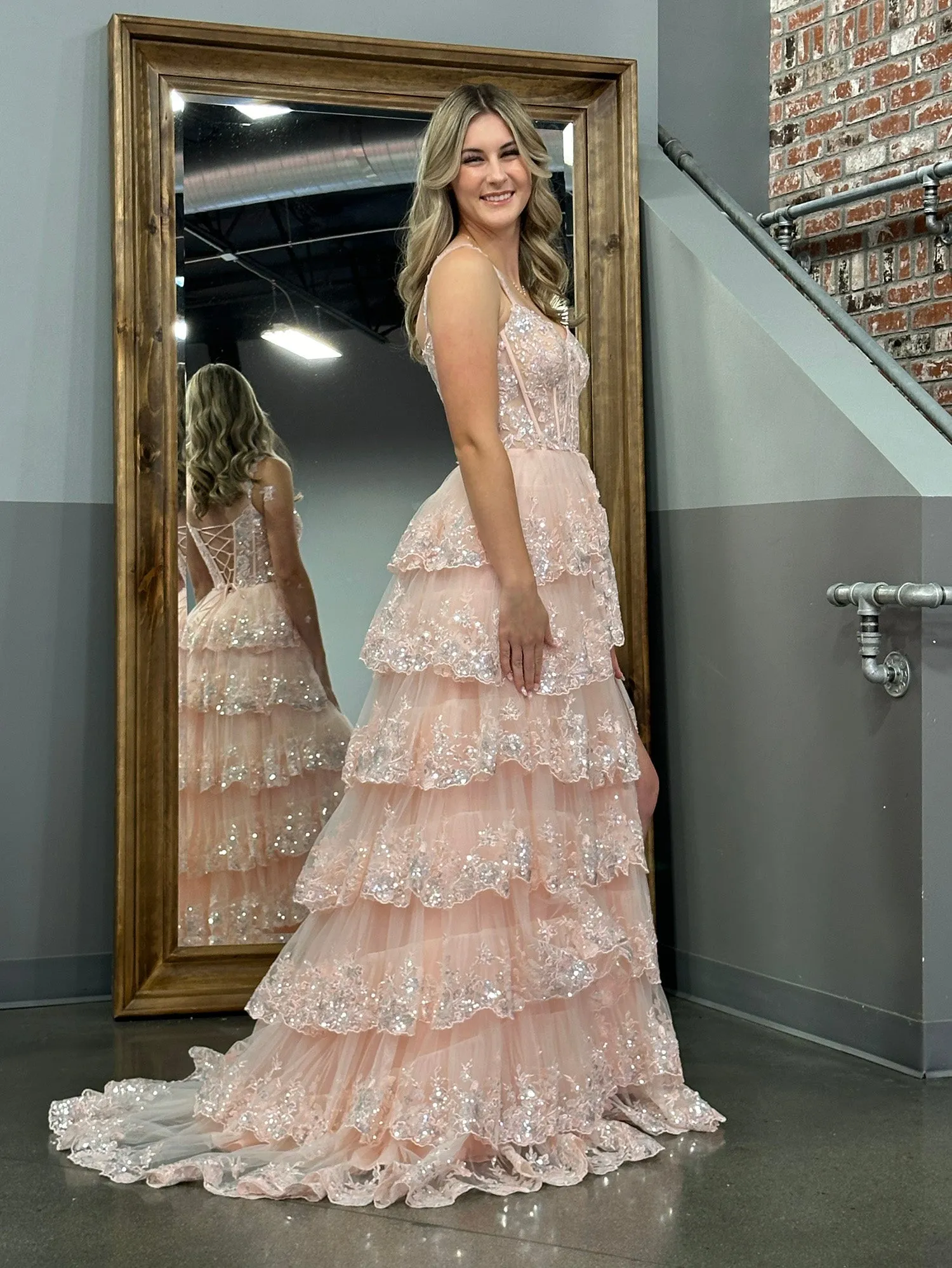 Roycebridal Princess A Line Off the Shoulder Corset Prom Dress with Lace Ruffles