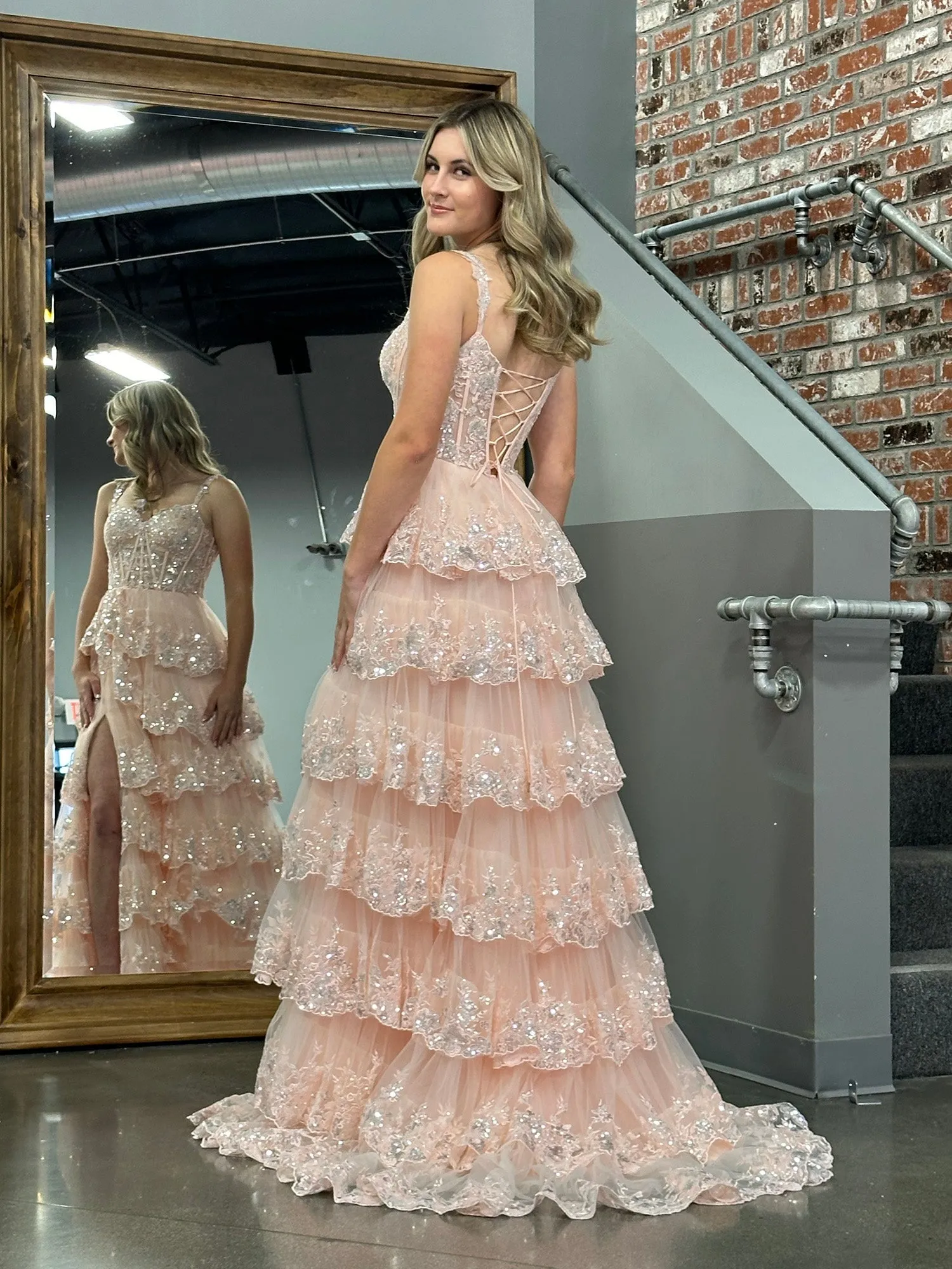 Roycebridal Princess A Line Off the Shoulder Corset Prom Dress with Lace Ruffles