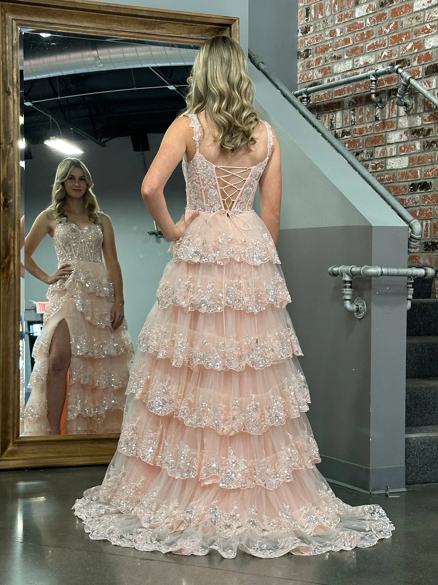 Roycebridal Princess A Line Off the Shoulder Corset Prom Dress with Lace Ruffles