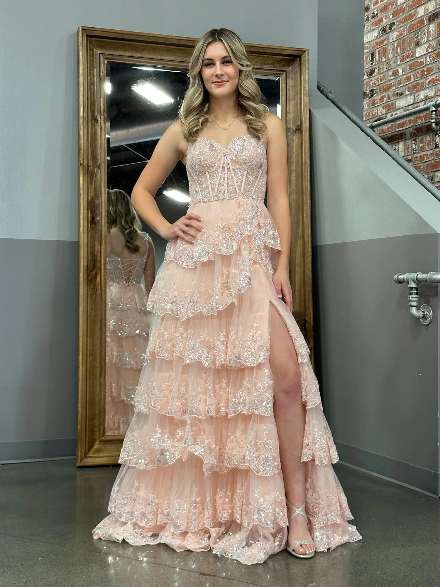 Roycebridal Princess A Line Off the Shoulder Corset Prom Dress with Lace Ruffles