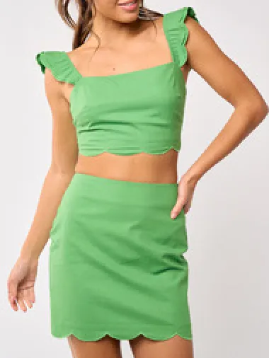 Scallop Edge High Waist Mini Skirt