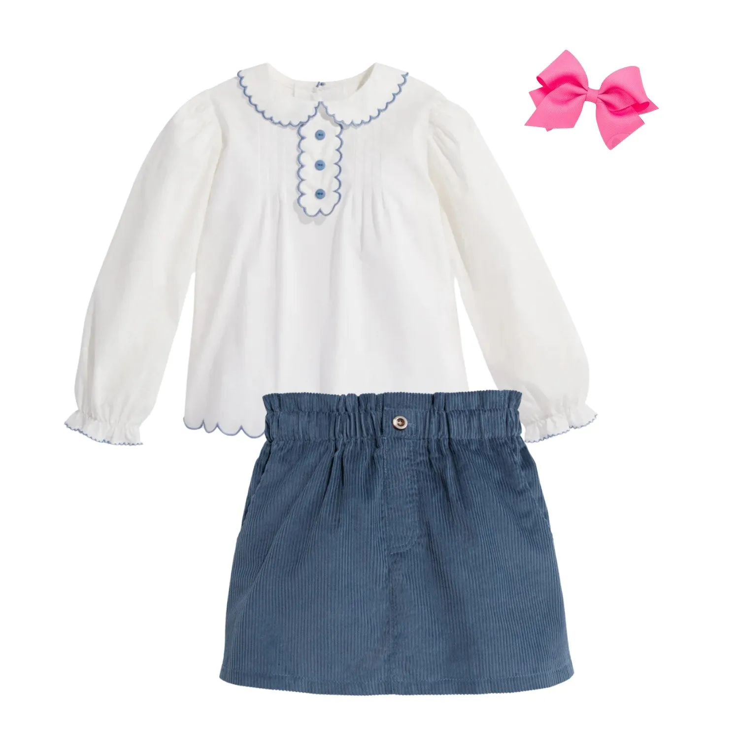 Scallop Trim Blouse -- Ivory with Periwinkle