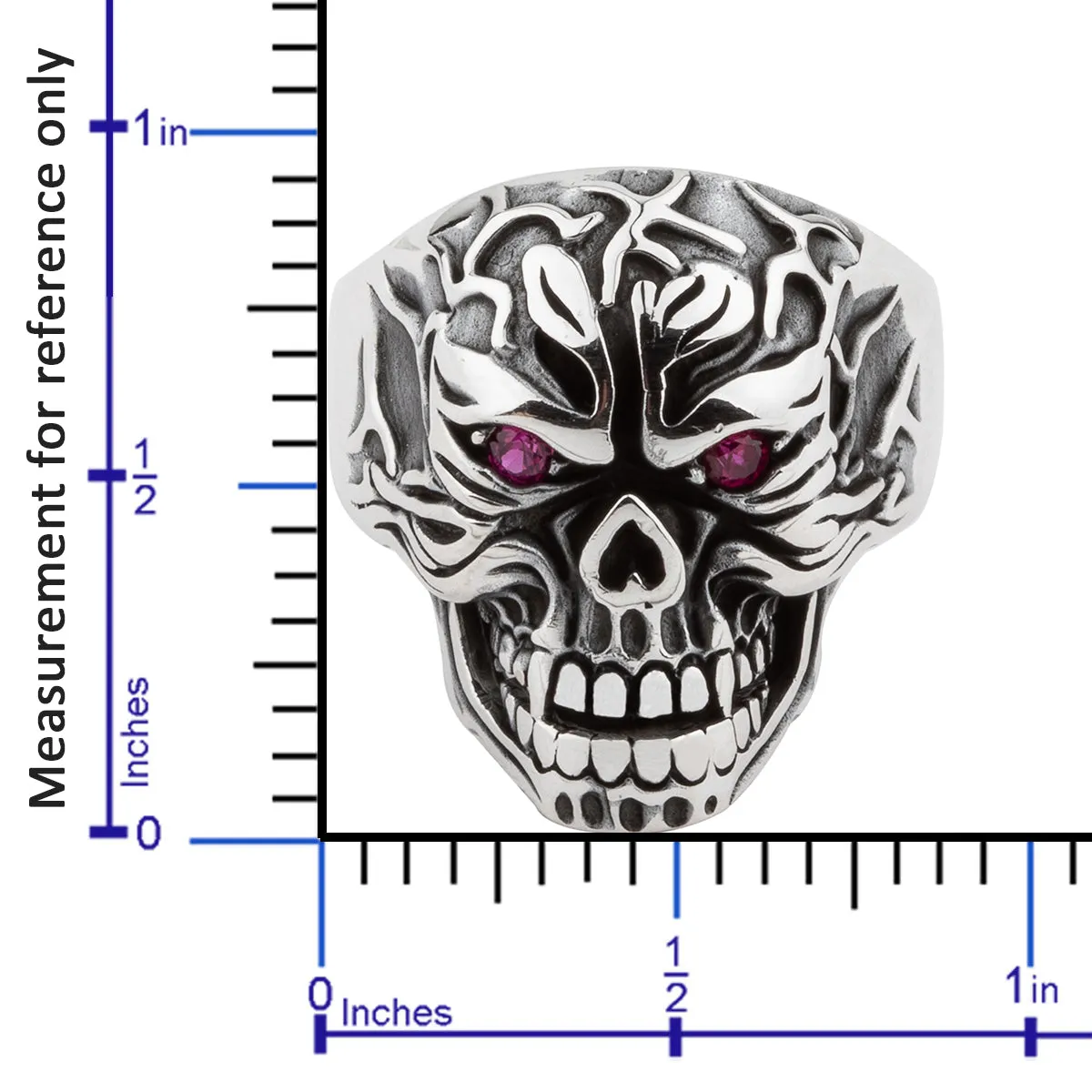 Scary Skull Design with Purple Zirconia Eyes Sterling Silver Biker's Ring