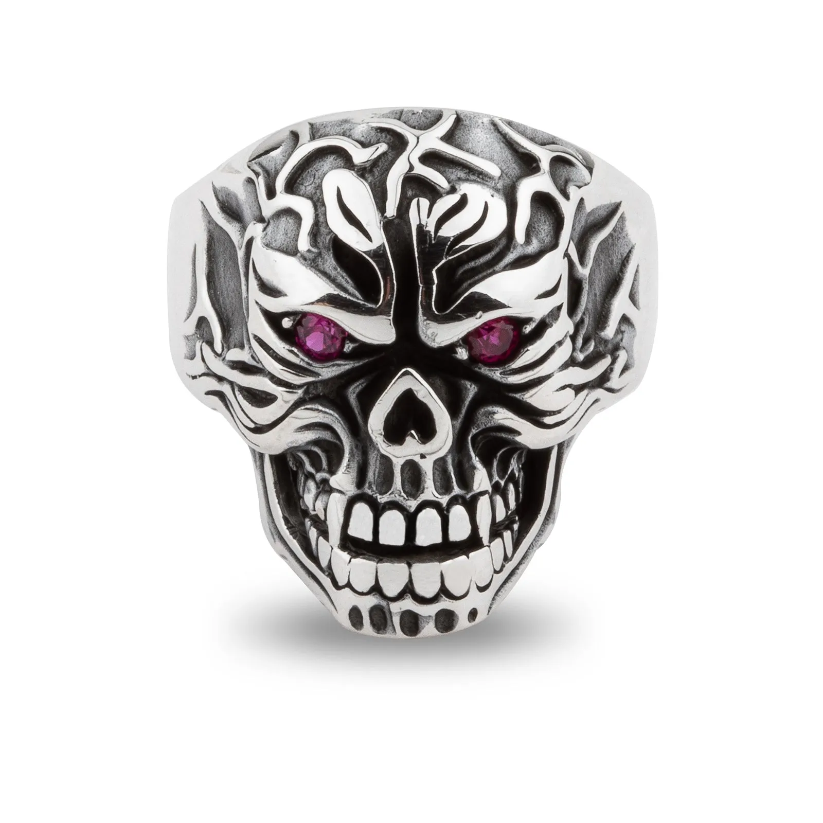 Scary Skull Design with Purple Zirconia Eyes Sterling Silver Biker's Ring