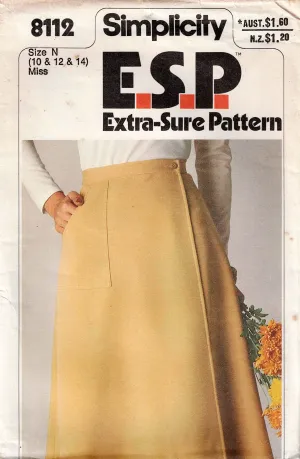 Simplicity 8112 Womens EASY Mock Wrap Skirt 1970s Vintage Sewing Pattern Size 10 - 14 UNCUT Factory Folded
