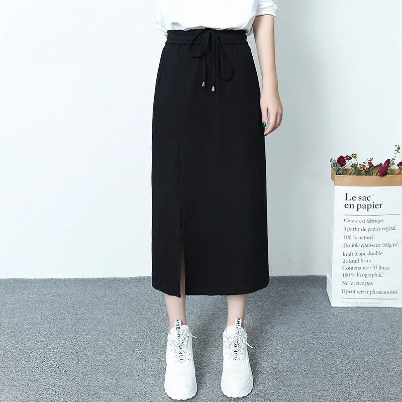 Slim High Waist Half Skirt with Slit