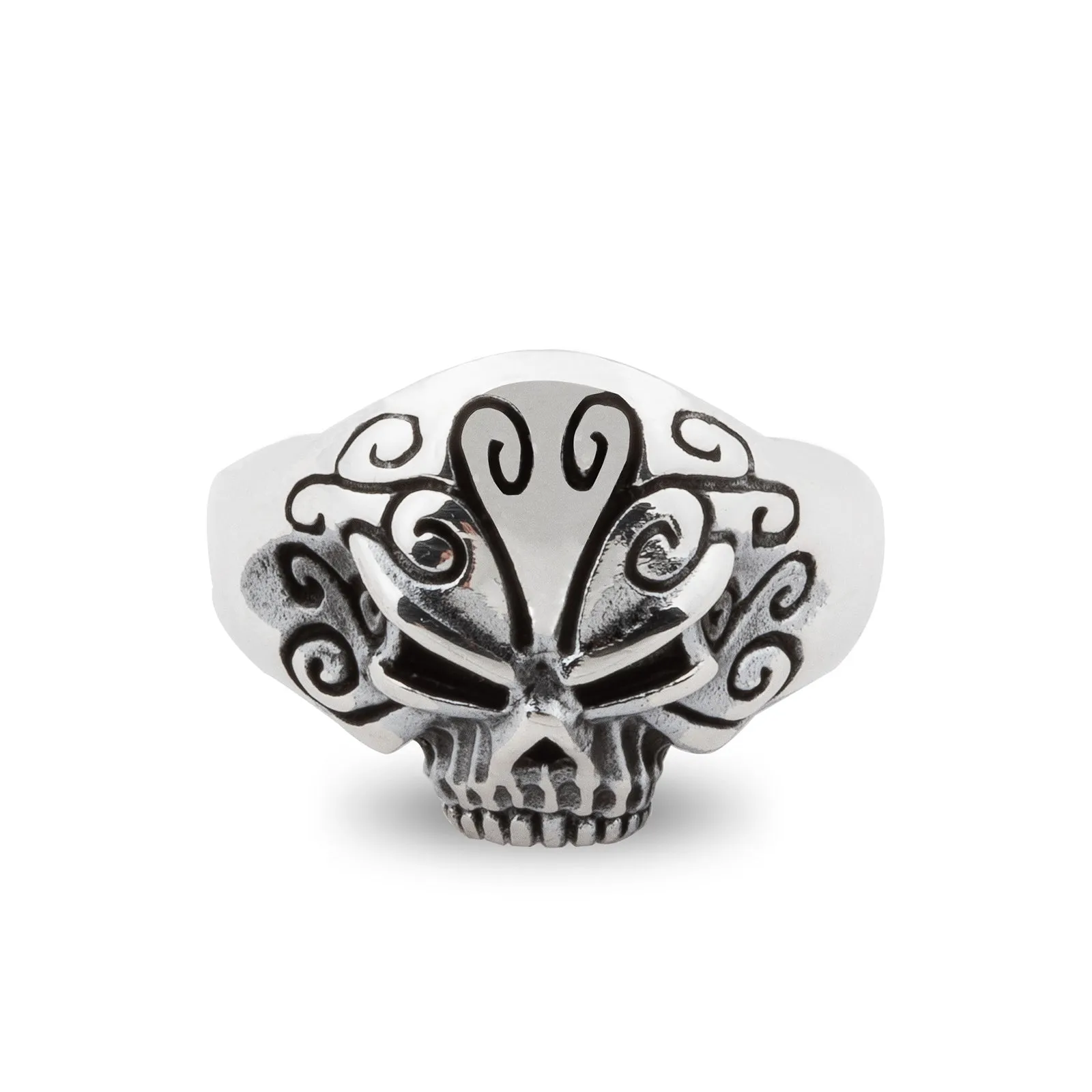 Small Floral Skull Design Sterling Silver Biker's Ring