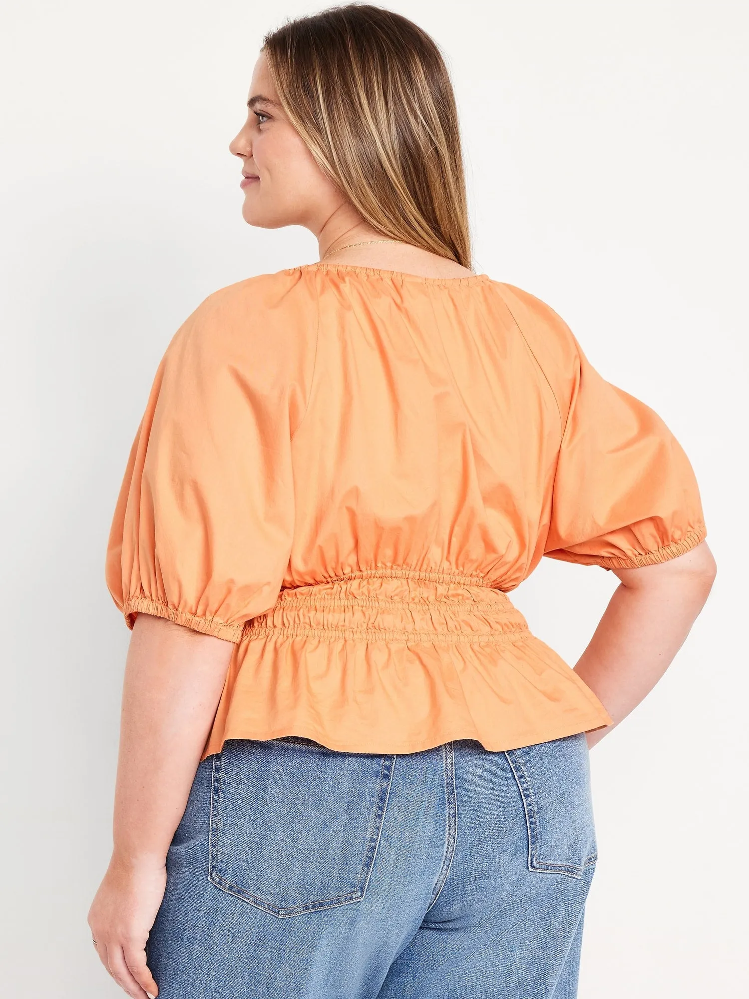 Smocked V-Neck Peplum Top