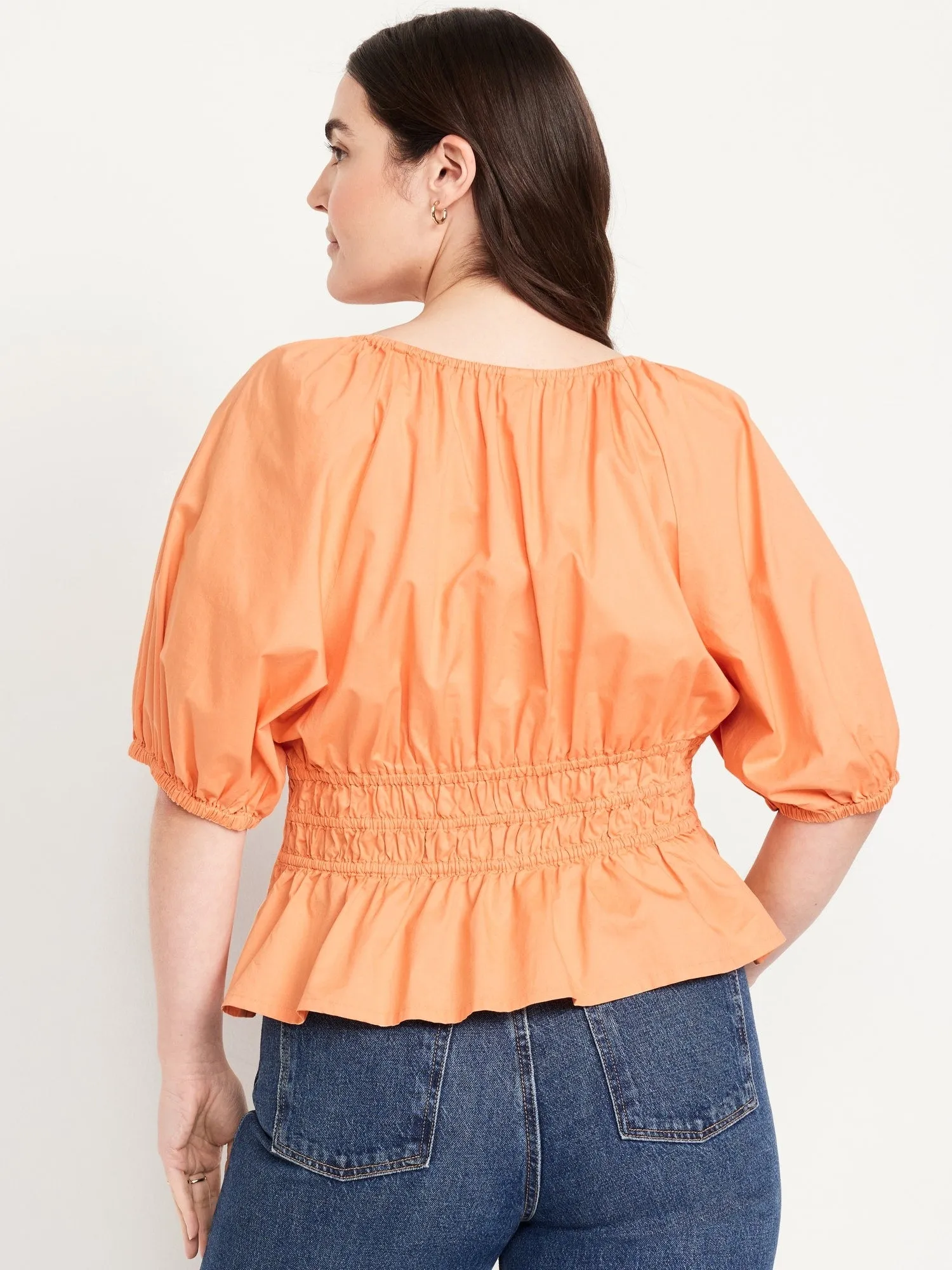 Smocked V-Neck Peplum Top