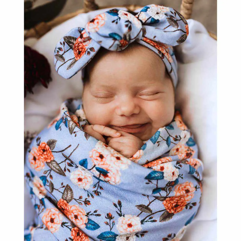 Snuggle Hunny Vintage Blossom Jersey Wrap & Headband Set