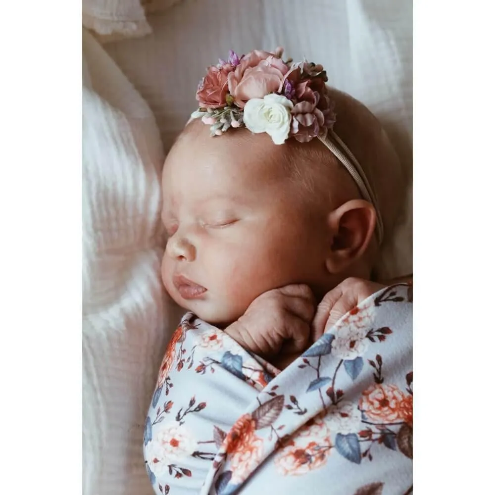 Snuggle Hunny Vintage Blossom Jersey Wrap & Headband Set