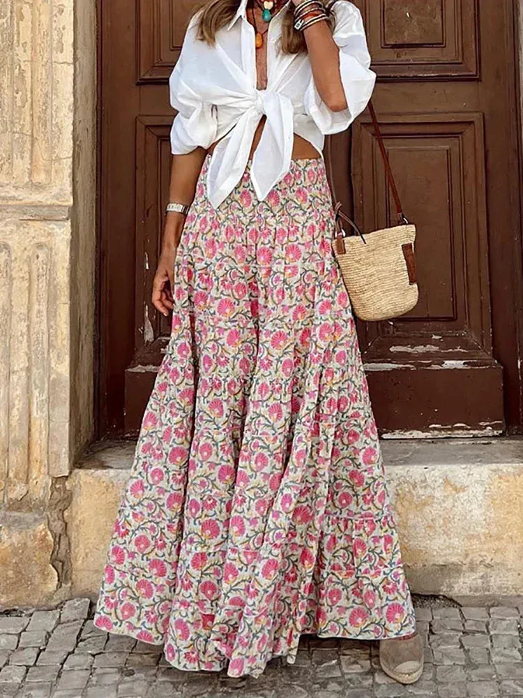 Sofie - Zomerse Lange Rok met Elastische Tailleband