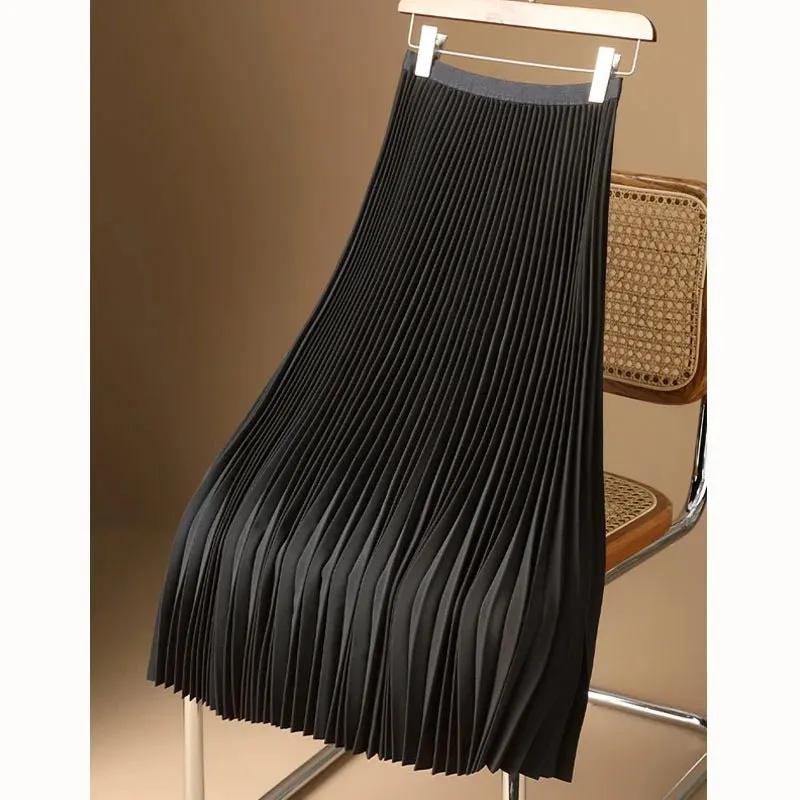 Solid Color High-end Satin Pleated High Waist Skirts