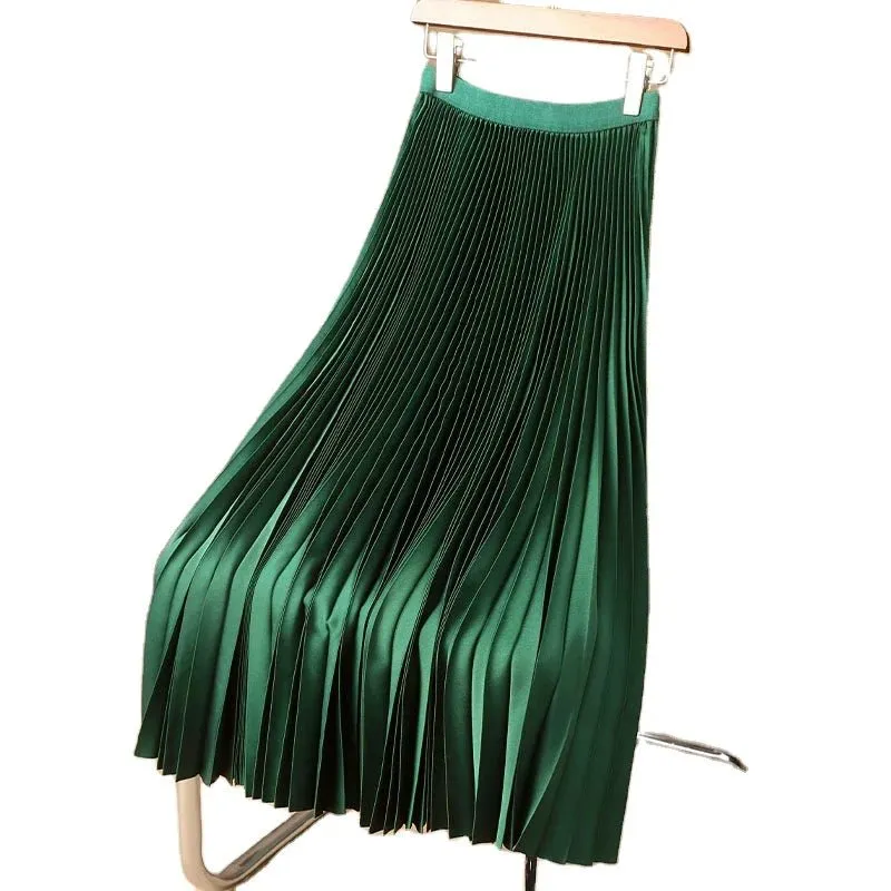 Solid Color High-end Satin Pleated High Waist Skirts