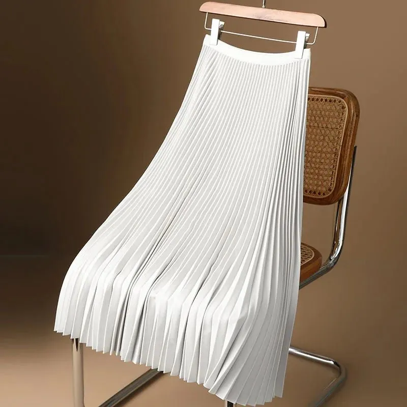 Solid Color High-end Satin Pleated High Waist Skirts
