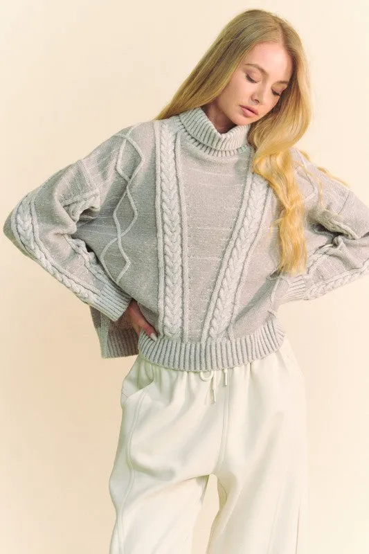 Stella Davi & Dani Cable-Knit Turtleneck Dropped Shoulder Sweater | Poundton