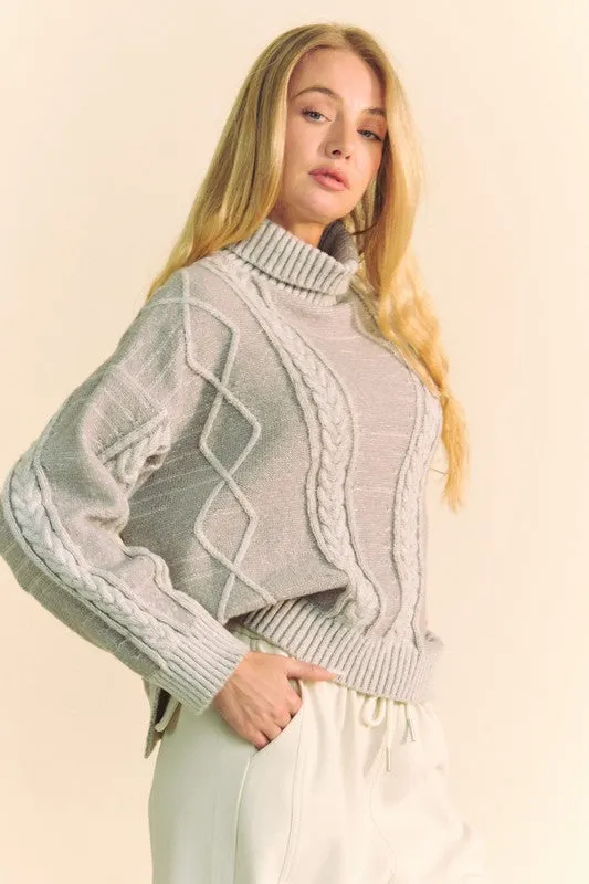 Stella Davi & Dani Cable-Knit Turtleneck Dropped Shoulder Sweater | Poundton