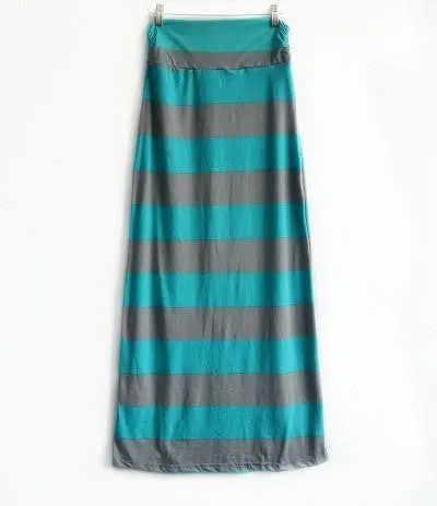 Stripe Maxi Skirts Women Geometric Skirts Faldas Mujer Brand Vintage Long Skirts Women