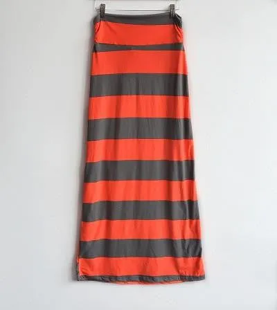 Stripe Maxi Skirts Women Geometric Skirts Faldas Mujer Brand Vintage Long Skirts Women