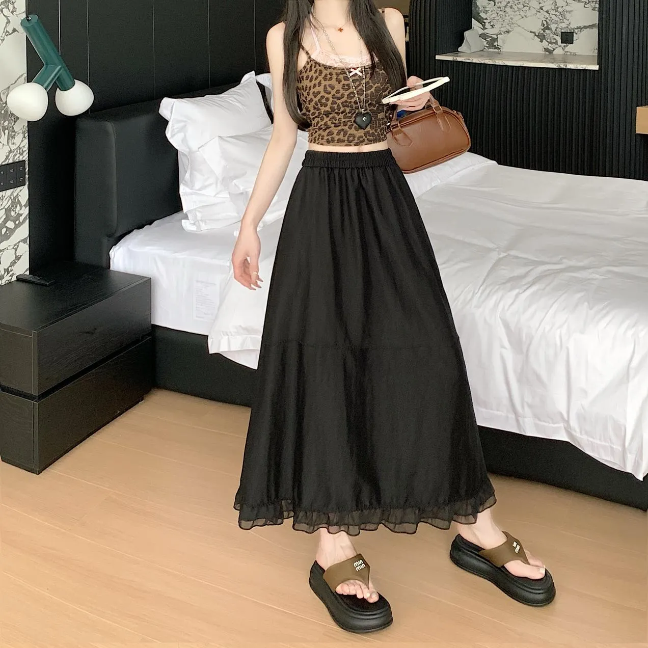 Stylish Solid Patchwork High Waisted Maxi Skirt for Women