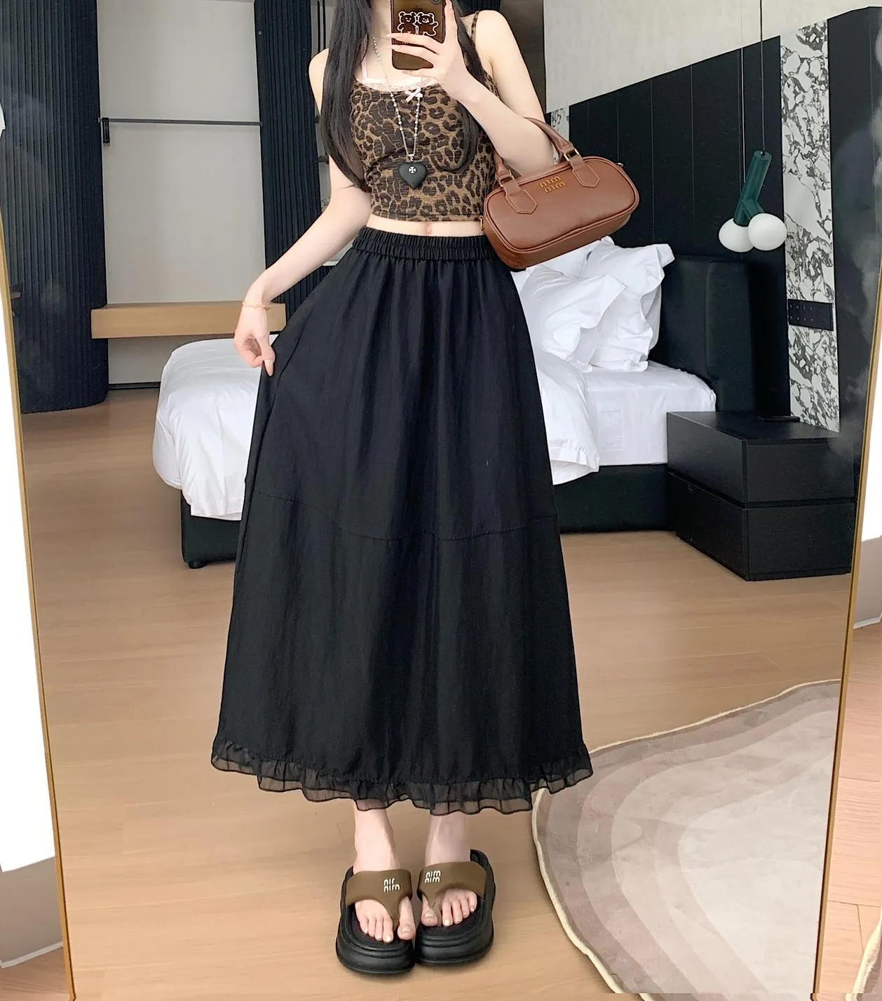Stylish Solid Patchwork High Waisted Maxi Skirt for Women