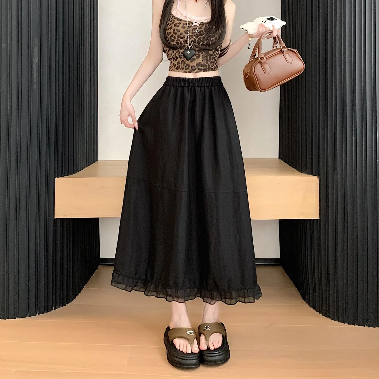 Stylish Solid Patchwork High Waisted Maxi Skirt for Women