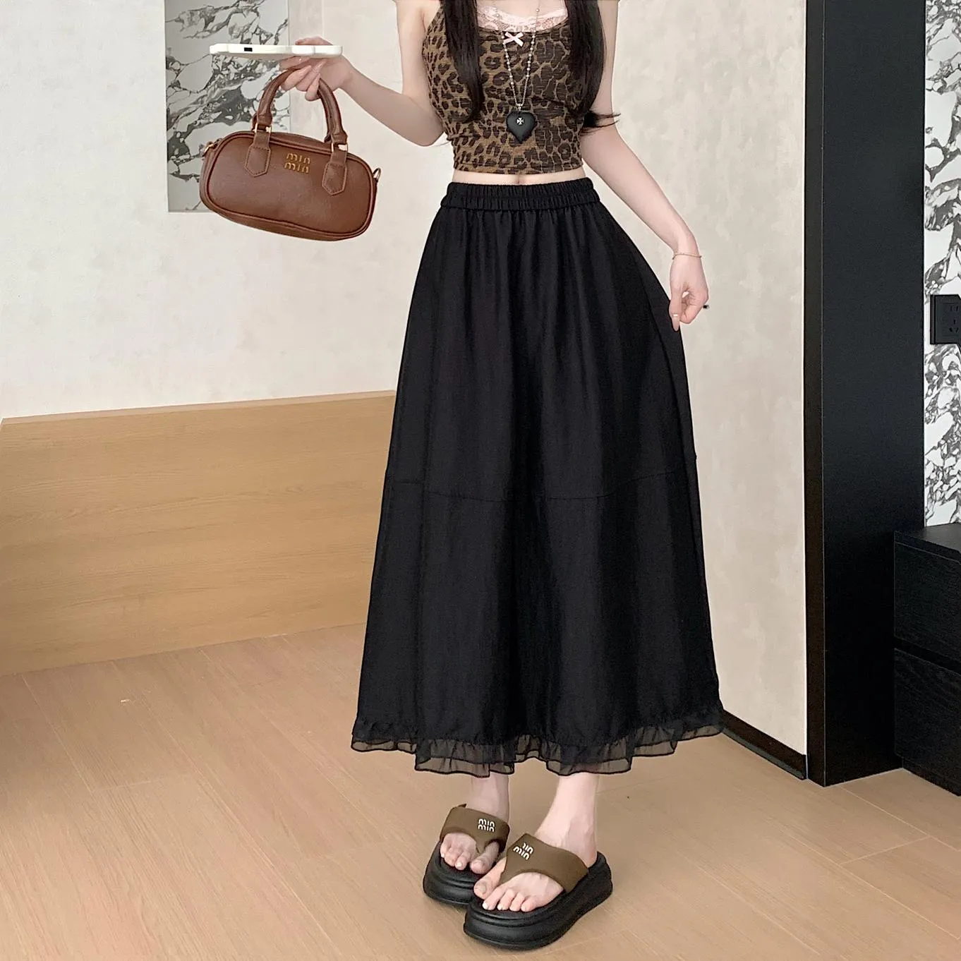 Stylish Solid Patchwork High Waisted Maxi Skirt for Women