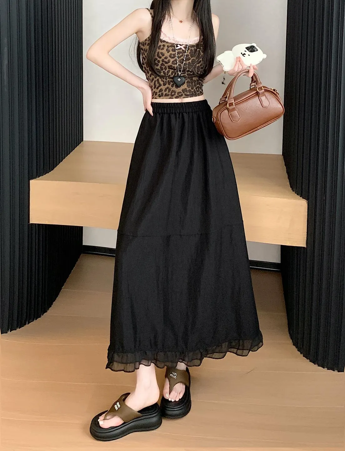 Stylish Solid Patchwork High Waisted Maxi Skirt for Women