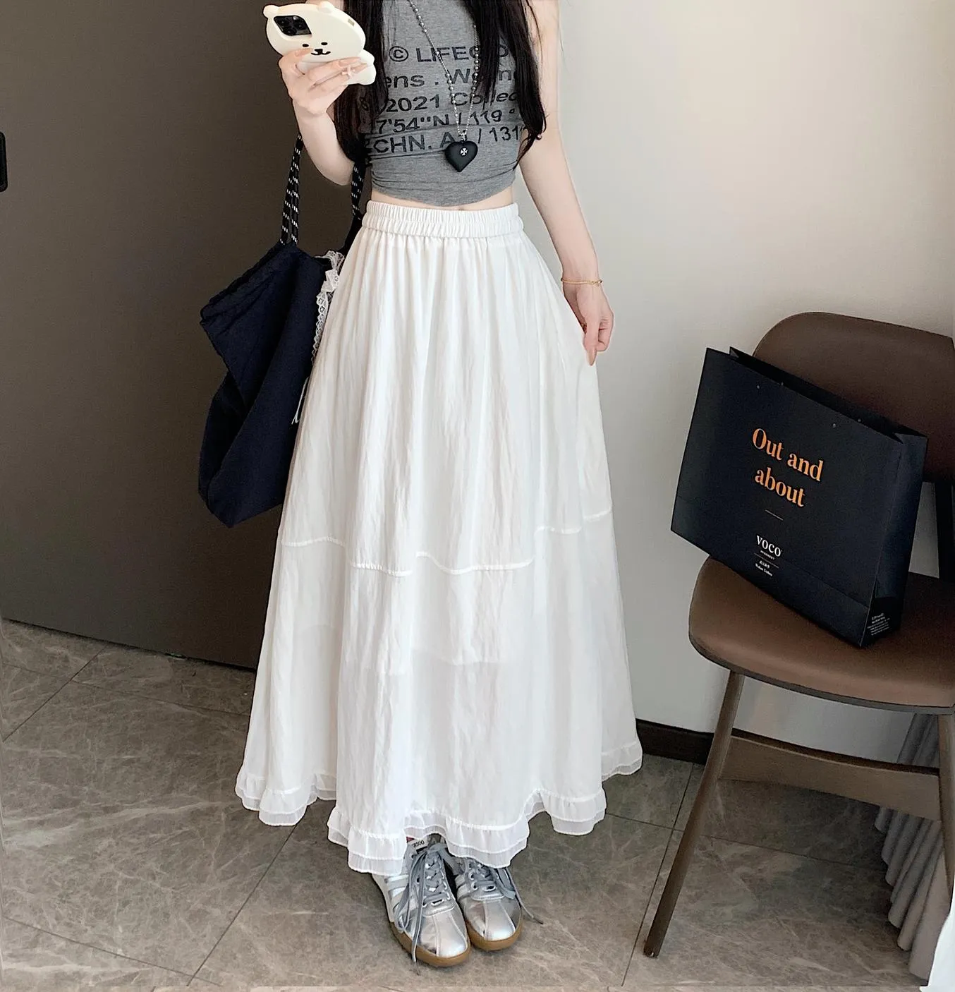 Stylish Solid Patchwork High Waisted Maxi Skirt for Women
