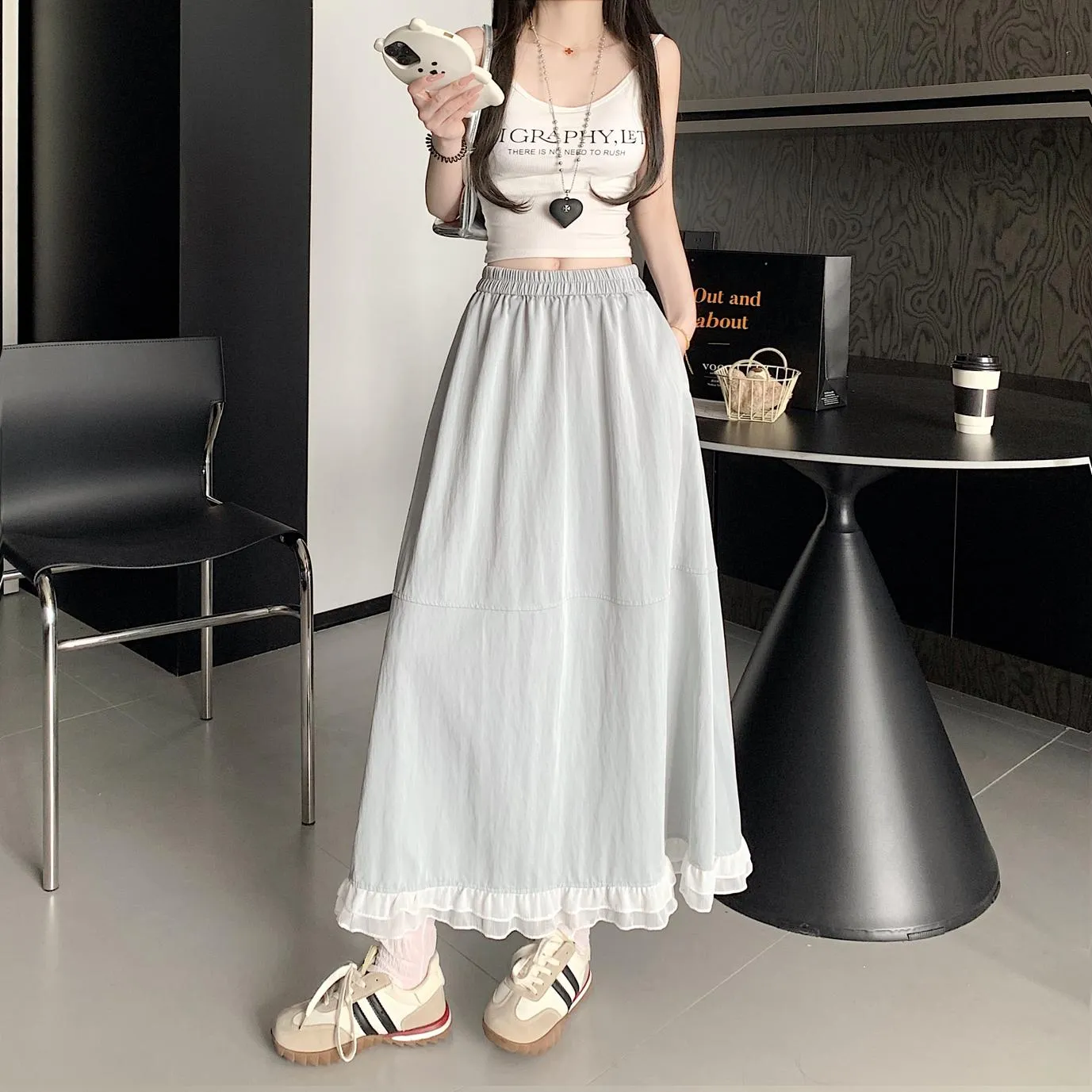 Stylish Solid Patchwork High Waisted Maxi Skirt for Women