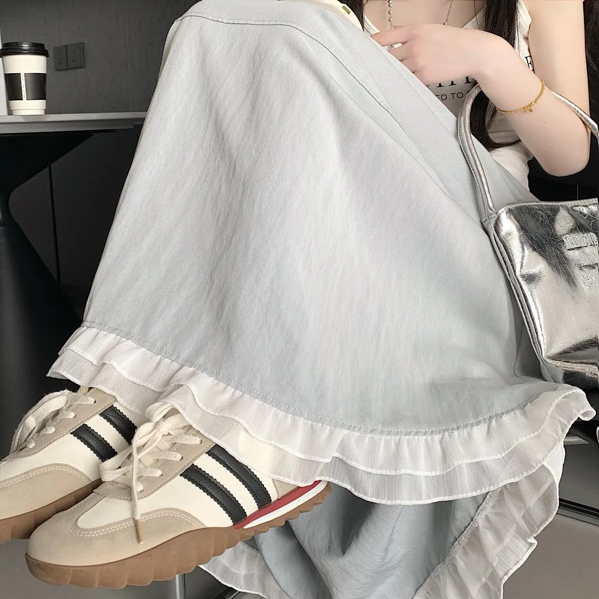 Stylish Solid Patchwork High Waisted Maxi Skirt for Women