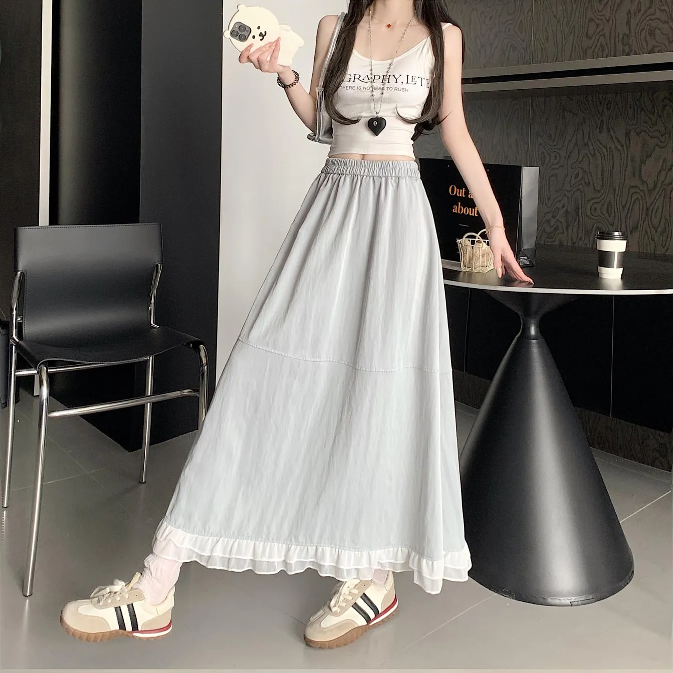 Stylish Solid Patchwork High Waisted Maxi Skirt for Women