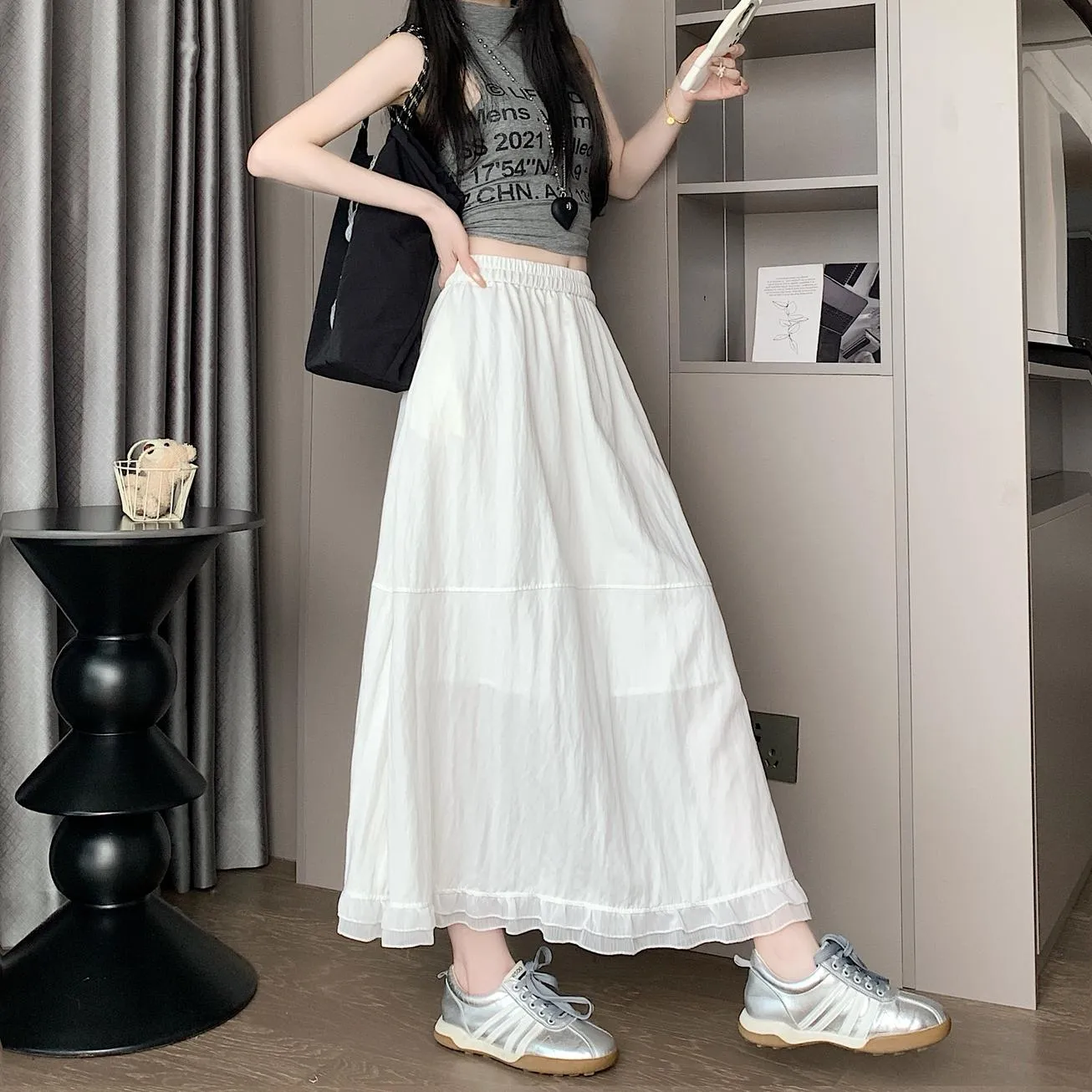 Stylish Solid Patchwork High Waisted Maxi Skirt for Women