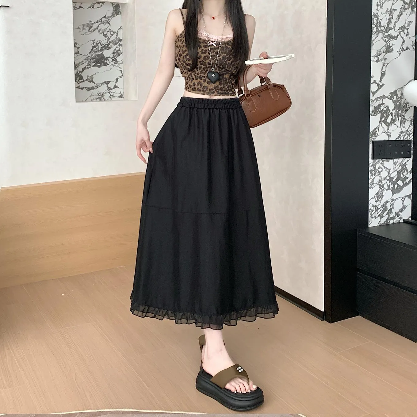 Stylish Solid Patchwork High Waisted Maxi Skirt for Women