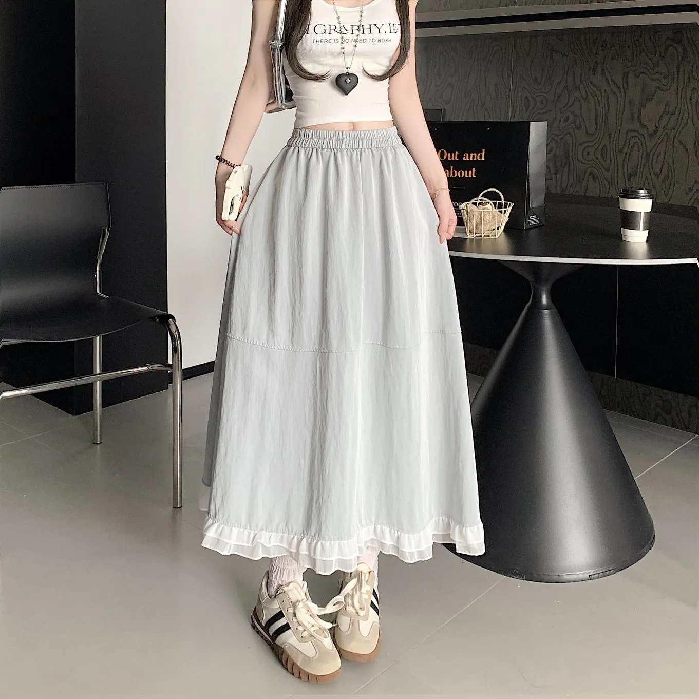 Stylish Solid Patchwork High Waisted Maxi Skirt for Women