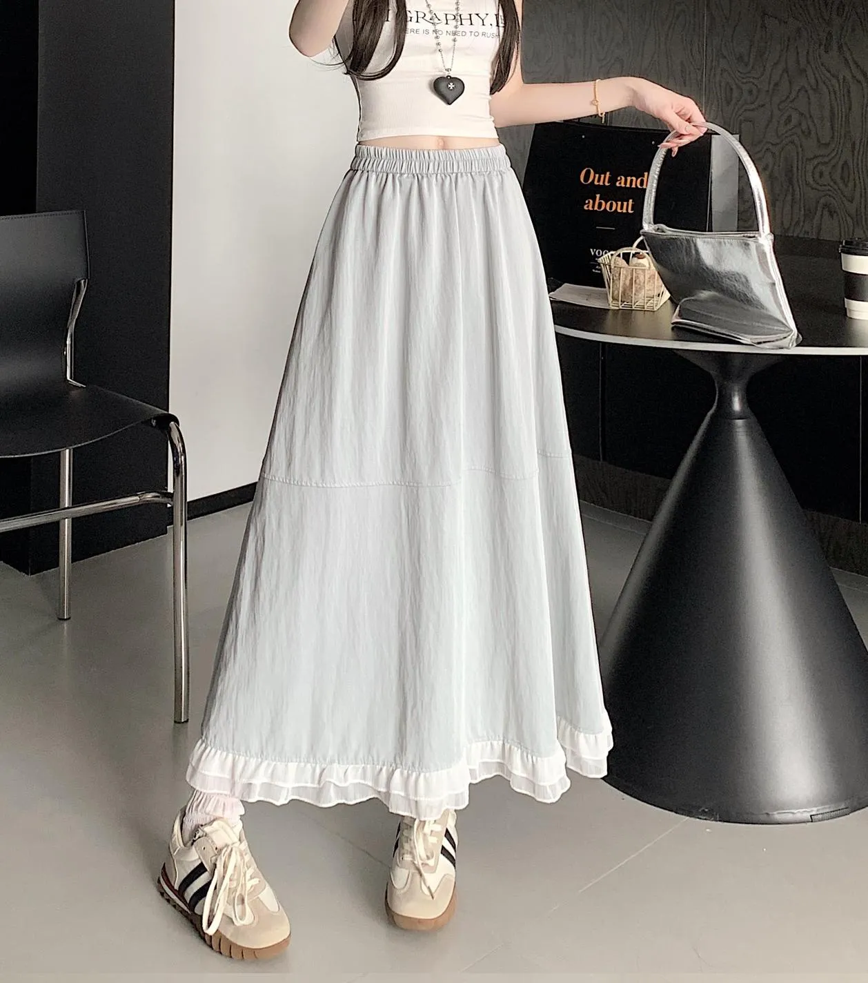 Stylish Solid Patchwork High Waisted Maxi Skirt for Women