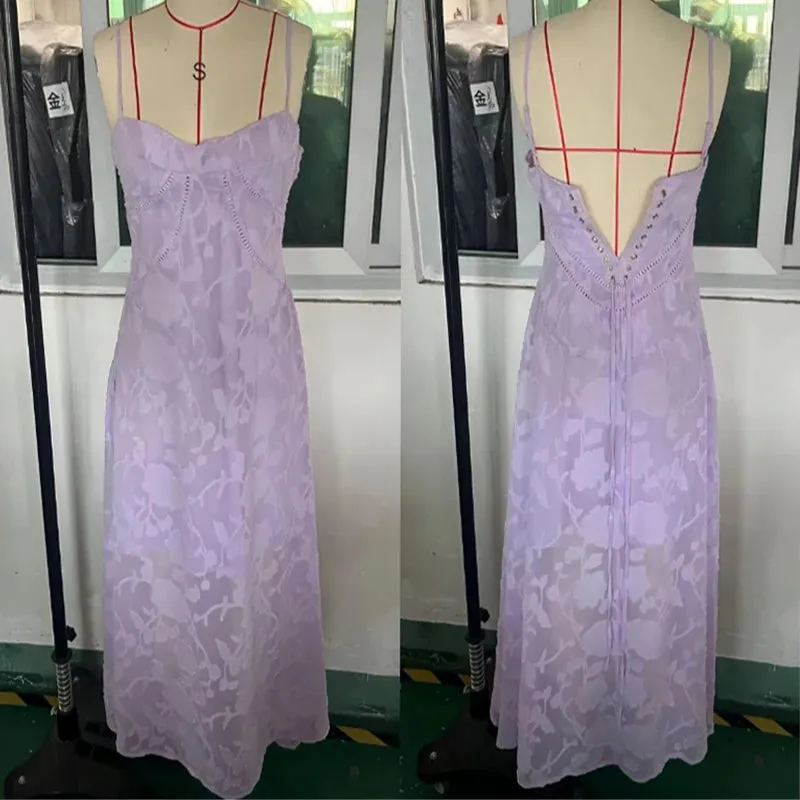 Summer Beach Backless Lace Hollow Out Evening Party Long Dresses