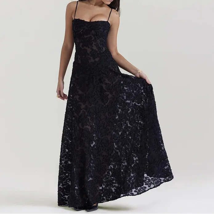 Summer Beach Backless Lace Hollow Out Evening Party Long Dresses