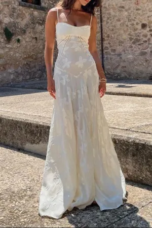 Summer Beach Backless Lace Hollow Out Evening Party Long Dresses