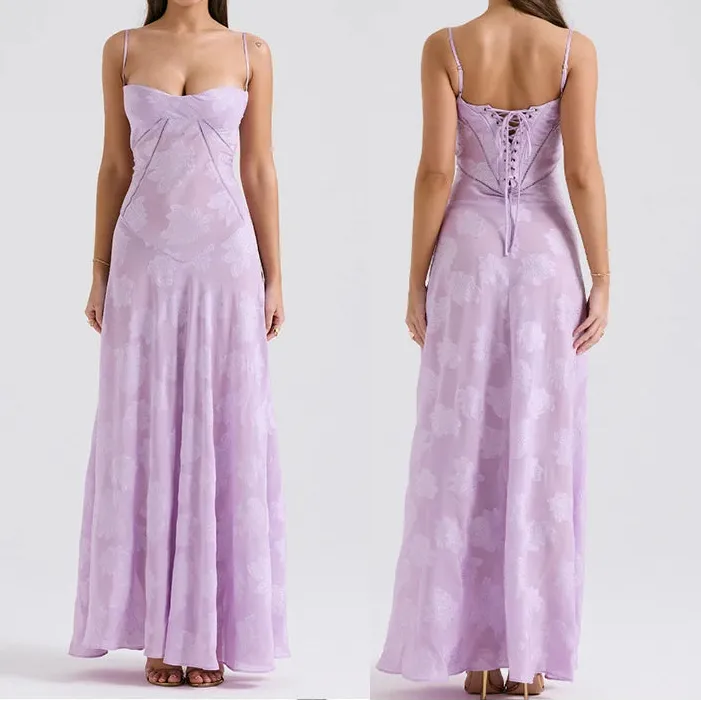 Summer Beach Backless Lace Hollow Out Evening Party Long Dresses